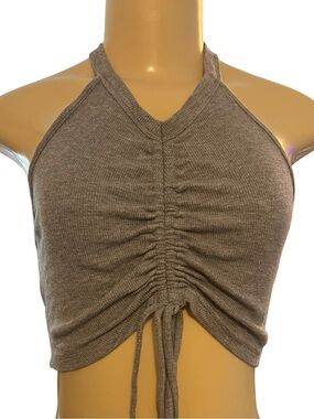 NWT Heather by Bordeaux Gray Live-In Cinched Halter Crop Tank